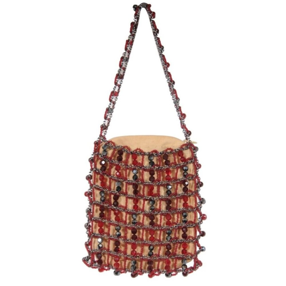 Daniel Swarovski Womens Vintage Mini Shoulder Tote Bag Red Black Crystal Strass